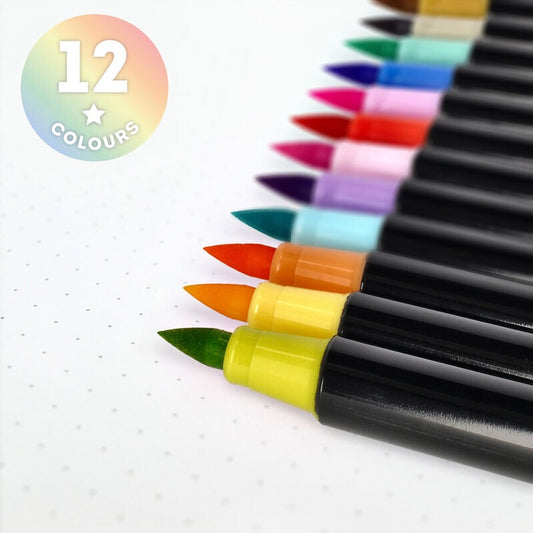 Set di 12 Pennarelli con Punta Pennello - Brush Markers