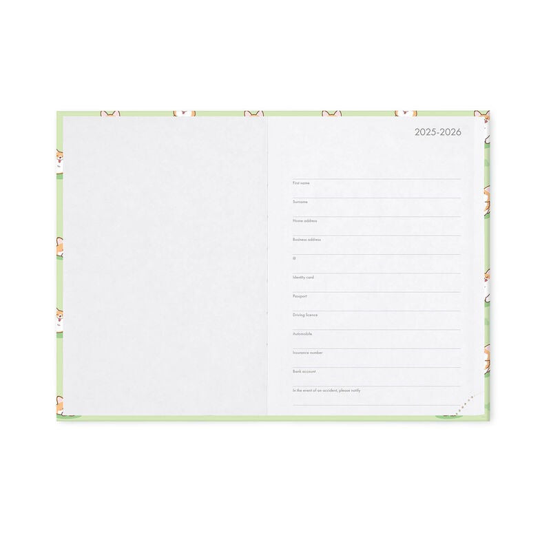 Agenda 16 Mesi Giornaliera Fotografica Medium - Green Corgi